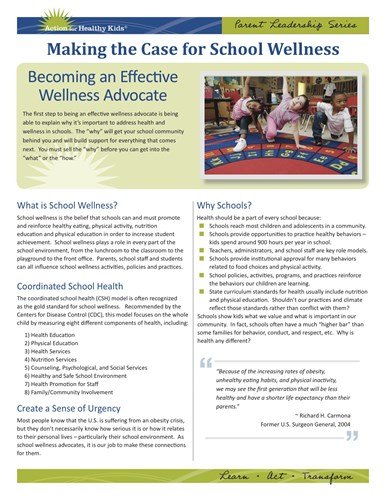 Picture of the Making the Case for School Wellness pdf from Action for Healthy Kids
